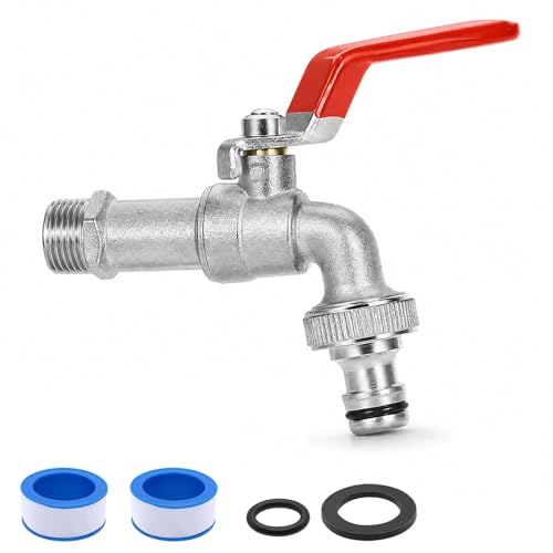 1/2 Zoll Wasserhahn Garten Absperrhahn Tropffrei Legierung Kugelhahn Aussen Frostsicher Auslaufhahn mit Rollendichtband und Schlauchanschlüsse für Garten Waschmaschine Regentonne Wasserhahn
