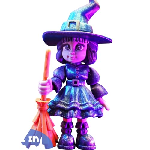 Articulated Witch Collectible Figurine - Striking Purple and Blue Desk Accent for Home or Office Display - 3D Printed in Canada
