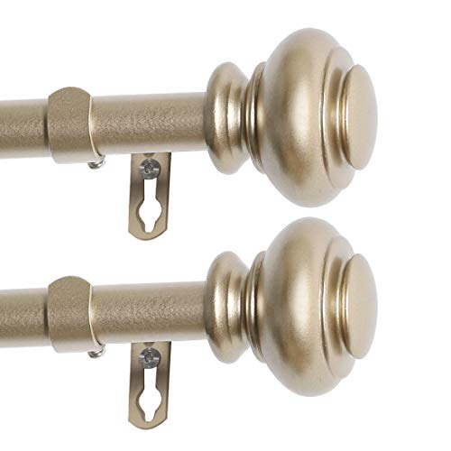 Turquoize 2 Pack Window Curtain Rods For Windows 28 To 48 Inch Gold Curtain Rods Adjustable Decorative Single Curtain Rod Set With Gold Urn Finial, 3/4 Inch Diameter, Gold, 2 Pack #TOP1