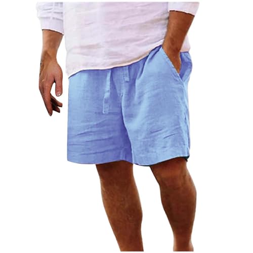 Pantalones Cortos Hombre Verano Casual Algodón y Lino Cómodo Bermudas Shorts Suave Ligero Deporte con Cordon Pantalones Chinos Cortos Cintura Elástica Short con Bolsillo