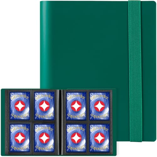 GEAoffice Side Loading 4 Pocket Trading Card Binder Holds 160 Cards, Green