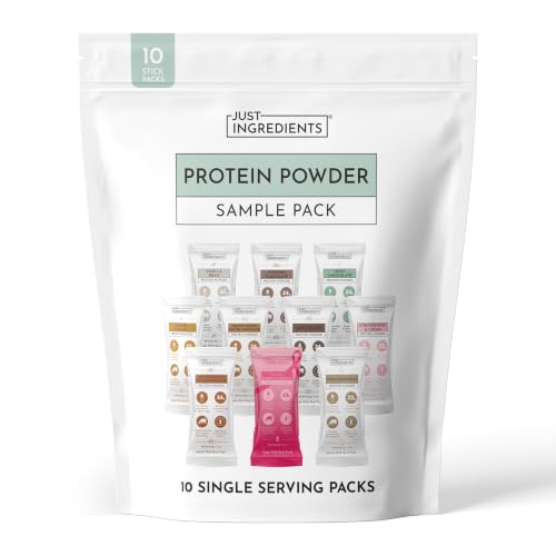JUST INGREDIENTS Protein Powder Sample Pack 10 Single Serve Stick Packs Grass-Fed Whey Protein 22-24g Protein No Sugar Added No Artificial Sweeteners Gluten-Free Keto-Friendly