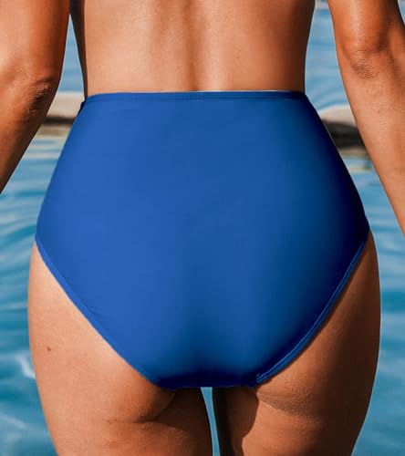 CUPSHE Women's High Wasited Bikini Bottom Shirred Tummy Control Swimsuit Full Coverage Retro Swim Bottom(XS-4XL)3