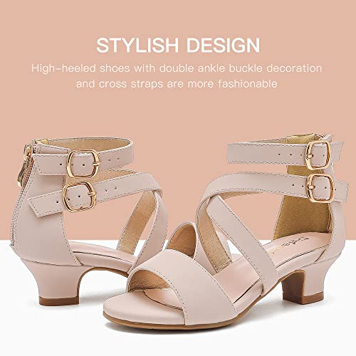 Dufannie Nude Sandals Heels For Girls Flower Girl Shoe Wedding Mary Jane School Prom Graduation Ceremony Low Heel Pump Sandals For Toddler Littler Big Kids (3405Nubucknude 1) #TOP3