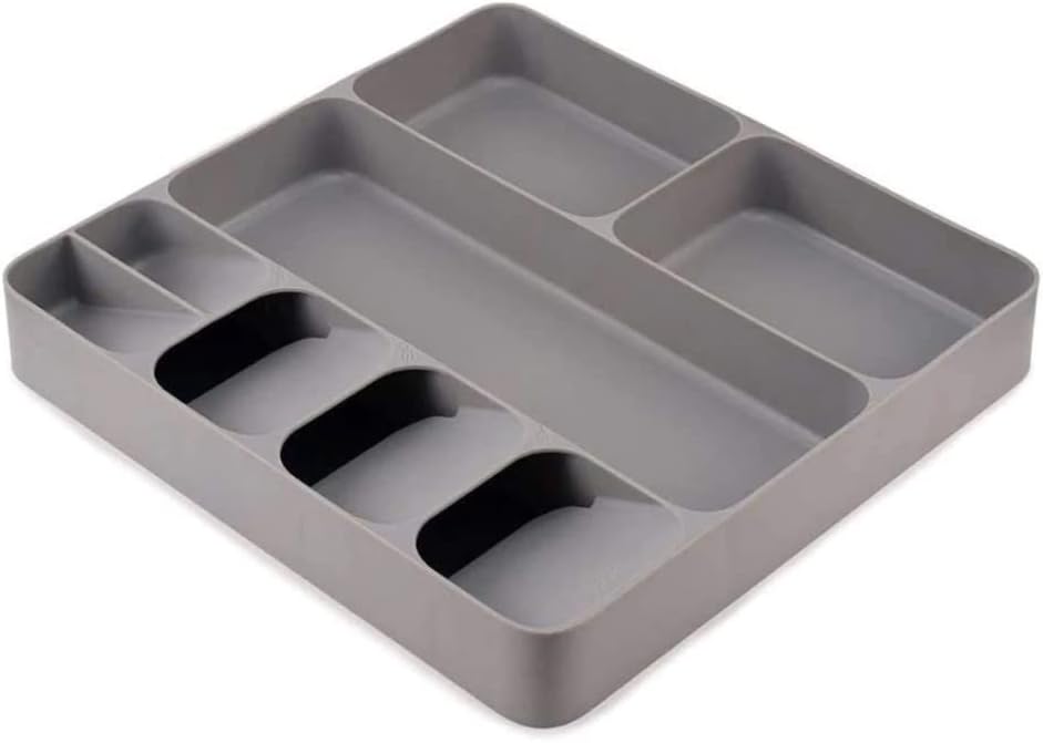 Kitchen Organizer Tray Cutlery Spoon Fork Storage With 3 Compartment Tableware Holder Rack |40 x 38 x 5.5 cm | Plastic | Grey
