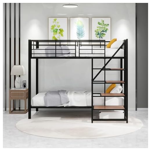 KUAKE Letto a castello in ferro 90 x 200 cm, letto a castello a 2 posti, letto a castello per adulti, adolescenti e bambini, scala di stoccaggio, parapetto alto (Nero)