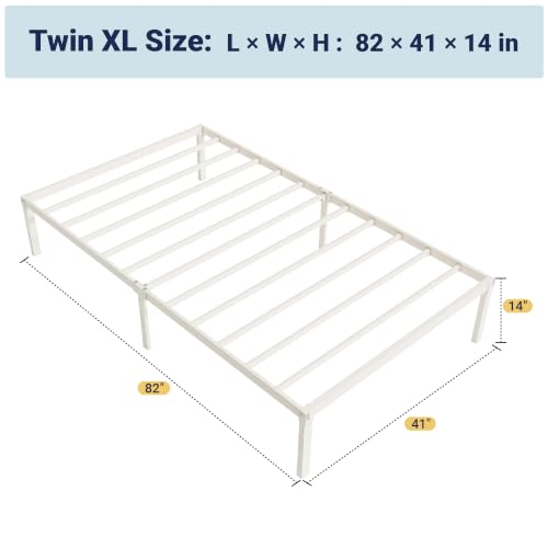 Image of Allewie Twin XL Bed Frame, 14 inch Metal Platform Beds with Storage Space, No Box Spring Needed and Easy Assembly, Beige