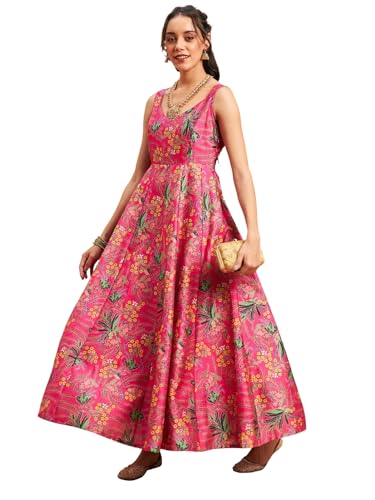 Image of Women Floral Sleeveless Anarkali Maxi Kurta