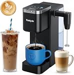 Tastyle Machine à Café à Portion Unique avec Mousseur à Lait Détachable Intégré, Machine à Café Chaud et Froid pour K Cup & Grains, Réservoir d'Eau Amovible de 40oz, S'adapte à un Mug de Voyage de 7,3 po, Noir