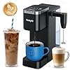 Tastyle Single Serve Coffee Maker with Built-in Detachable Milk Frother, Iced and Hot Coffee Machine for K Cup & Grounds, 40oz Removable Water Reservoir, Fits 7.3" Travel Mug, Black