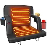 Suteck Dual-Sided Heated Stadium Seats for Bleachers with Back Support, 25" Portable Heated Bleacher Seat with Backrest, 3 Heat Levels, 5 Pockets – Ideal for Outdoor Stadiums and Events - Black