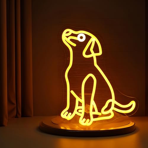 Image of Golden Retriever Neon Sign, Cute Dog Neon Light for Wall Decor, Dimmable Animal Sign for Kid Room Pet Shop Bedroom Home Party Decor (Yellow)