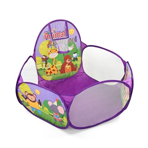 Image of BabyGo Kids Animal Basketball Ball Pool for Kids, Play Tent House for 2+ Year Old Girls and Boys, Ball Pit for Kids, Spacious, Lightweight, Portable & Easy to Set Up (Purple) (No Balls)