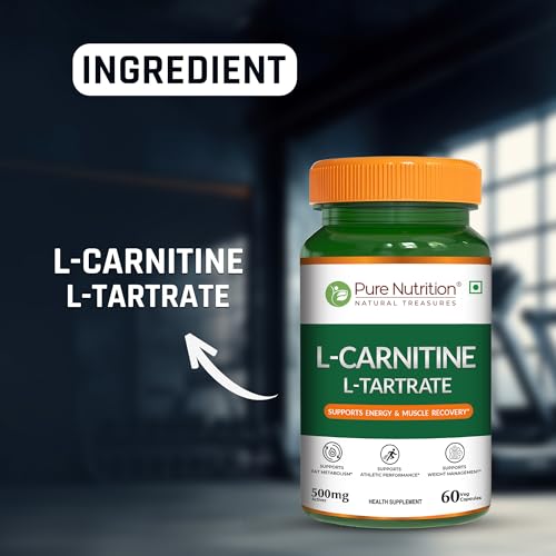 Image of Pure Nutrition L Carnitine L Tartrate | L Carnitine Supplement Capsules for Men & Women | Pre Workout Supplement | Fat Burner & Energy Booster | Supports Fat Metabolism, Muscle Recovery & Performance - 60 Veg Capsules