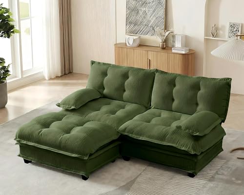 Image of 77 inch Sectional Sleeper Sofa with Ottoman, L Shaped Modular Deep Seat Couches for Living Room Apartment, Flexible Module Combination Cloud Sofa with Spring Support, Easy Assembly, Dark Green