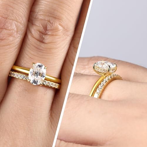 SILVERNANA Oval Moissanite Engagement Ring for Women Sterling Silver with Yellow Gold Plated Solitaire 1.5 Carat Oval Cut Moissanite Promise Wedding Ring Size 8 — view 3