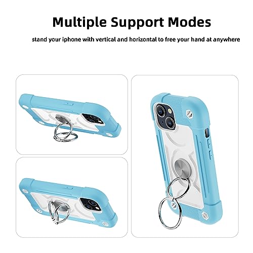 Image of MARKILL Compatible with iPhone Case with Ring Stand, Military Grade Drop Protection Full Body Rugged Heavy Duty Protective Durable Cover iPhone. (Ice Blue, iPhone 15 6.1 inch)