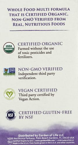 Image of Garden of Life Organics Prenatal Vitamin: Folate for Energy & Healthy Fetal Development, Non-constipating Iron, Vitamin C, B6, B12, D3 - Organic, Non-GMO, Gluten-Free, Vegan, 30 Day Supply (Pack of 6)