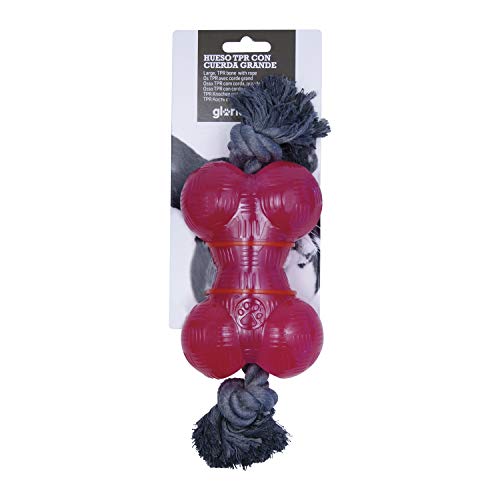 Gloria TPR Pink Rubber Bone with Rope (Large), L, Hot Pink - Image 2