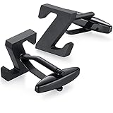 HONEY BEAR Mens Initial Alphabet Letter Silver White Steel Wedding Formal Business Cufflinks (Z-Black)