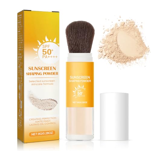 Polvo protector solar mineral, SPF 50 Sunscreen Matte Loose Powder con pincel, resistente al agua y control de aceite, polvo de maquillaje duradero, ligero y transpirable, maquillaje en polvo adecuado