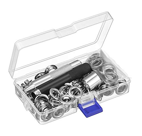 100 Set Ojales Metalicos con Caja de Almacenamiento Plateado Y Dorado Herramienta...
