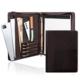 Vintage 3-Ring Binder Portfolio, Handmade Crazy-Horse Leather Legal Pad/Notepad Padfolio Case for Business Daily & Travel (Non-Custom, Dark Brown)