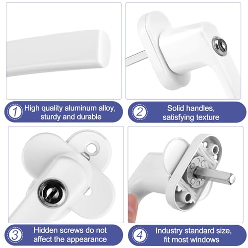 VMUTGA 2 Stück Fenstergriffe Abschliessbar, Fenstergriff Abschließbar Aluminium, Fenstersicherung, Kindersicherung Fenstersicherung mit Schloss, für Fenster & Terrassentür (weiß)