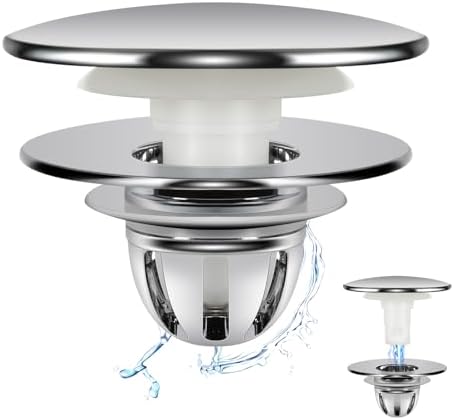 Universal 2-in-1 Bathroom Sink Stopper - Chrome Pop Up Sink Drain Stopper, Push Button Sink ...