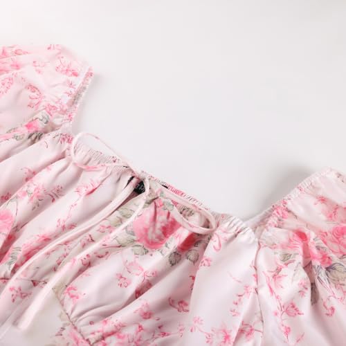 Image of Scarlet Darkness Women's Floral Corset Dress with Split 2026 Summer Spring Square Neck Midi Milkmaid Dresses
