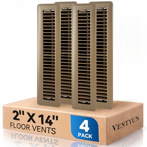 2 x 14 Floor Register Vent Covers 4-Pack Walkable Powder-Coated Metal Vent Covers with Adjustable Airflow Curved Safe Edges for Floor/Wall Brown