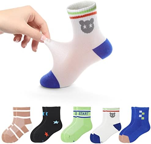 Boy's Cotton Crew Ankle Socks with Lycra, for Gym, Athletic, Everyday Active, 5 Pack, 6-8 Years Old