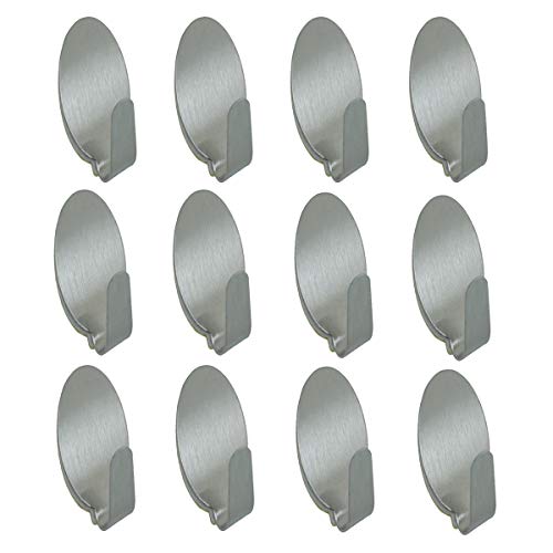 Nicedec [12 Pack] Stainless Steel Hook 2.2lb / 1kg Bearing Capacity Metal Hooks Pack, Premium Adhesive Metal Hook, Easy to Install and Remove, Hooks for Hanging