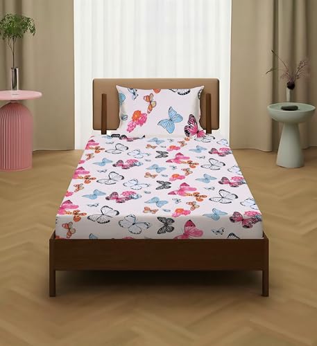 Image of la' amour Pure Cotton All Round Elastic Fitted Bedsheets with 1 Pillow Cover | Single Mattress Bed Breathable| Longlasting | Supersoft Size - 36 x 72 + 6 inches (Abstract, Color -White Teal Blue)