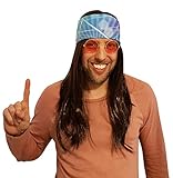 Hippie Wig Costume with Multi Color Bandana 60s 70s Hippy Woodstock Tye Die Festival Stoner Gear Brown Wig