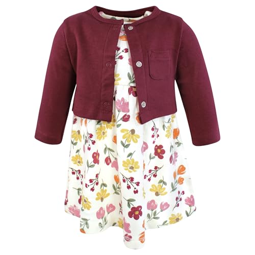 Image of Hudson Baby Girls' Cotton Dress and Cardigan Set