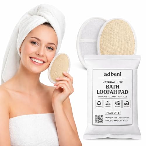 Image of Adbeni Natural Jute Bath Loofah Pad for Body Scrubbing | Exfoliating Shower Sponge with Hand Strap | Eco Friendly Body Scrubber for Dead Skin Removal | Reusable Bathing Loofah for Men & Women | Pack of 6