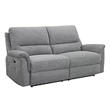 Meubletmoi Sofá Relax 3 Plazas L. 196 cm Doble asiento eléctrico motorizado en tejido suave gris – Ambiente moderno y relajante – Leonie