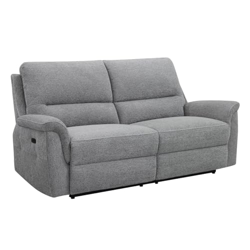 Meubletmoi Sofá Relax 3 Plazas L. 196 cm Doble asiento eléctrico motorizado en tejido suave gris – Ambiente moderno y relajante – Leonie