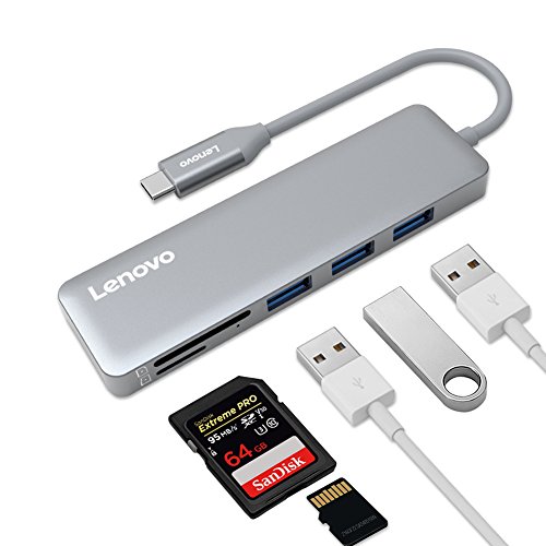 Lenovo USB C Hub, USB Type-C Adapter 3 USB 3.0 Ports SD/TF Card Reader, Compatible For USB C Devices