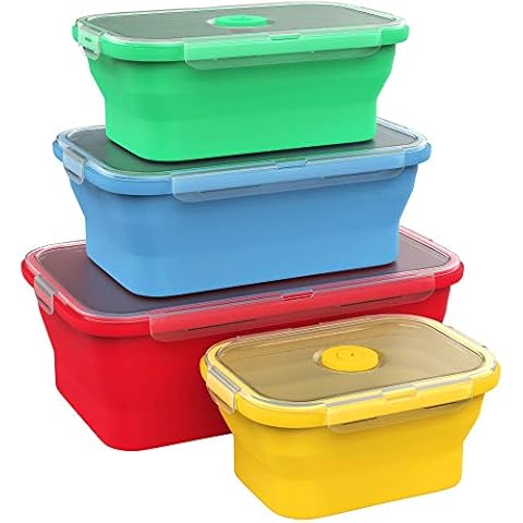 Vremi Silicone Food Storage Containers with BPA Free Airtight Plastic Lids - Set of 4 Small and Large Collapsible Meal Prep Container for Kitchen Lunch Boxes - Microwave and Freezer Safe Cover