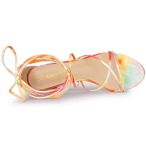Allegra K Women's Strappy Tie Dye Heels Lace Up Kitten Heel Sandals4