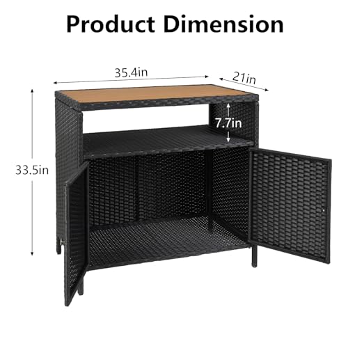 Gaomon PHO_11BO Patio Outdoor Wicker Storage Cabinet With Shelf,Powder Coated Steel,Patio Bar Table With 2-Door And Shelf,All Weather Resin Wicker,Patio Pool Garden Kitchen,Brown thumb #1