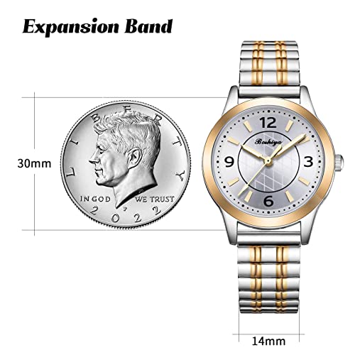 Boshiya Stretch Band Watches For Women, Two-Tone Bracelet Watch, 30Mm Dial Arabic And Roman Numerals #TOP2