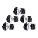 Empfohlene Nadelstärke 6,5 5 x 100g Fransenstrickgarn Polar Bear, Wolle Fransenwolle langfransig, Farbe:schwarz-grau