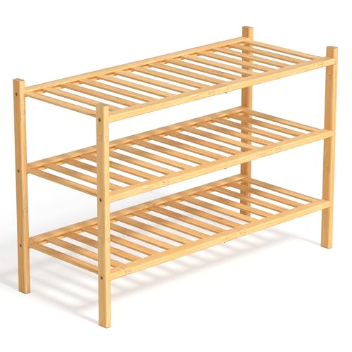 BAM BOO BOX - Schuhregal aus Bambus, Schuhablage mit 3 Ebenen, 68 x 28 x 46 cm, Erweiterbar Stapelbar, Schuhschrank Holz, Shoe Rack, Regal für Wohnzimmer oder Flur (Bambus)
