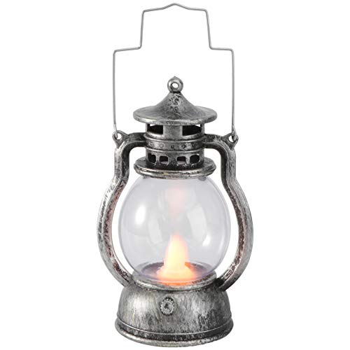 GANAZONO LED Camping Lantern LED Vintage Lantern Flickering Metal Lantern Battery Operated Lantern Antique Handheld Lantern for Garden Patio Deck (With Battery) Silver Retro Patio Hanging Light