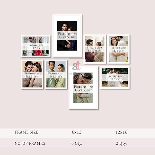 Image of Art Street Photo Frame Set of 8 White Wall Decor Collage Display Hanging Family Picture Frames Gallery Collection Decor Items Wall Mount Frames Birthday Anniversary Gift, 8x12 and 12x16 In