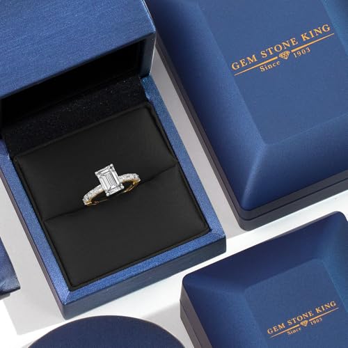Gem Stone King 3.72 Cttw IGI Certified Lab Grown Diamond Engagement Ring For Women | 14K 2 Tone Gold | Center 3 Ct Emerald Cut | E-F Color | VS1-VS2 Clarity | Available in Size 5, 6, 7, 8, 94