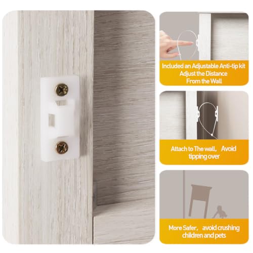 Image of 2-Pack Bedside Tables with Storage, Boho Rattan Nightstand with Drawer, 27 inch Tall Wood Accent Table for Bedroom, Modern Grayish White Couch Side Table for Small Spaces